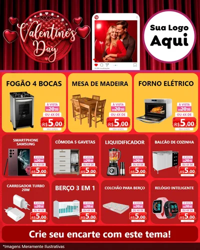 Modelo de Rede Social para Feed Instagram com o tema Valentine's Day para Móveis e Eletro