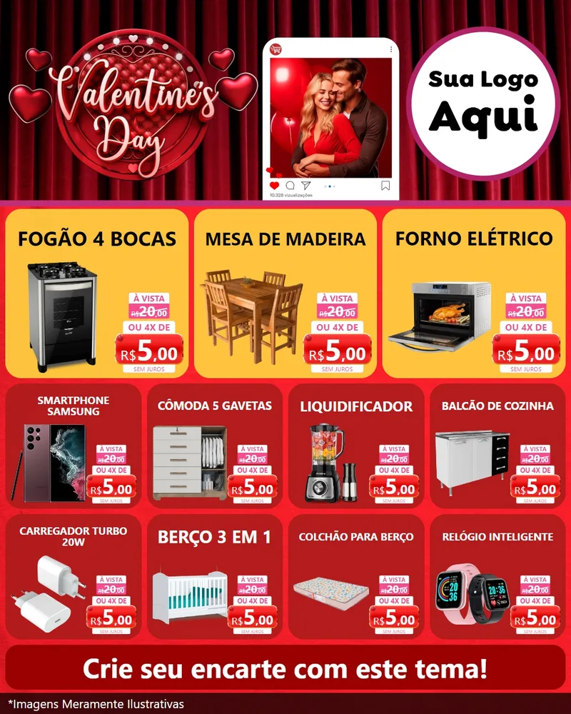 Modelo de Rede Social para Feed Instagram com o tema Valentine's Day para Móveis e Eletro