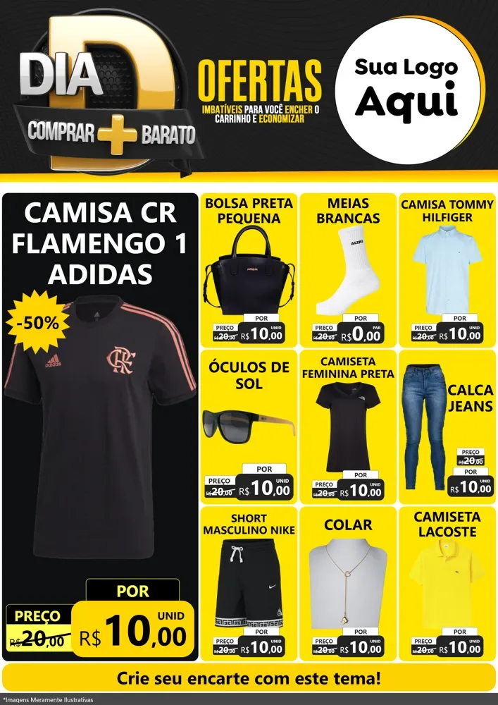 Modelo de Encarte para Encarte A4 Vertical com o tema Dia D Mais Economia para Roupas e acessórios