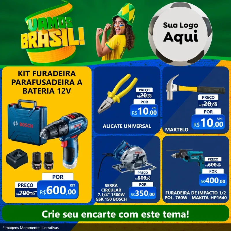 Modelo de Rede Social para Feed Facebook com o tema Vamos Brasil - Copa para Maquinas e Ferramentas