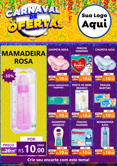 Modelo de Encarte para Encarte A4 Vertical com o tema Carnaval de Ofertas para Bebês