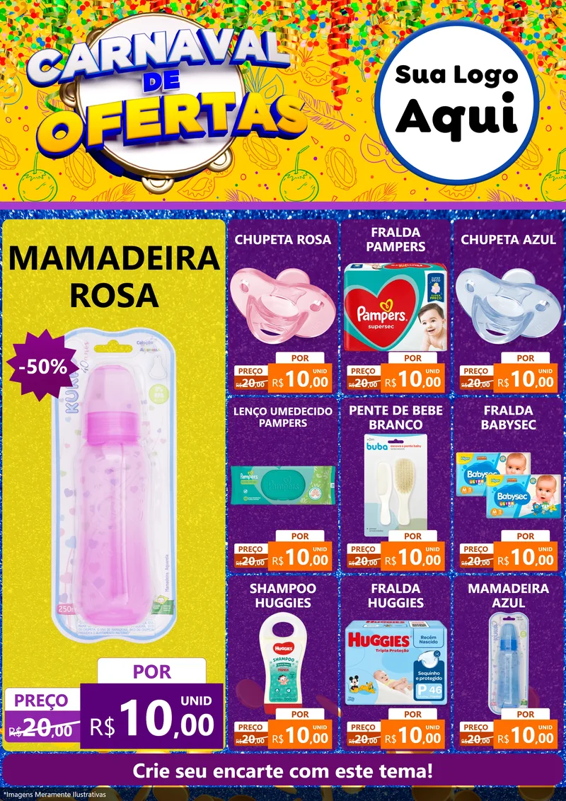 Modelo de Encarte para Encarte A4 Vertical com o tema Carnaval de Ofertas para Bebês