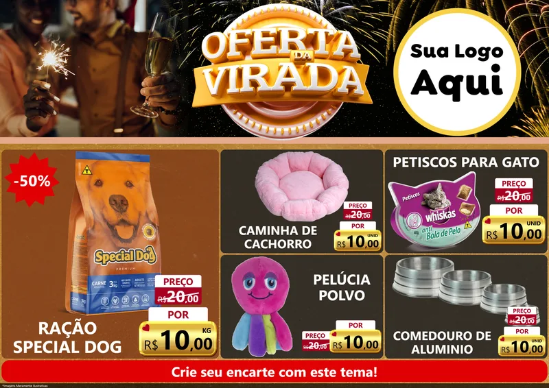 Modelo de Encarte para Encarte A4 Horizontal com o tema Oferta da Virada para Pet Shop