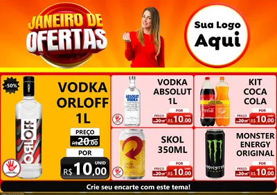 Modelo de Encarte para Encarte A4 Horizontal com o tema Janeiro de Ofertas para Distribuidora de bebidas