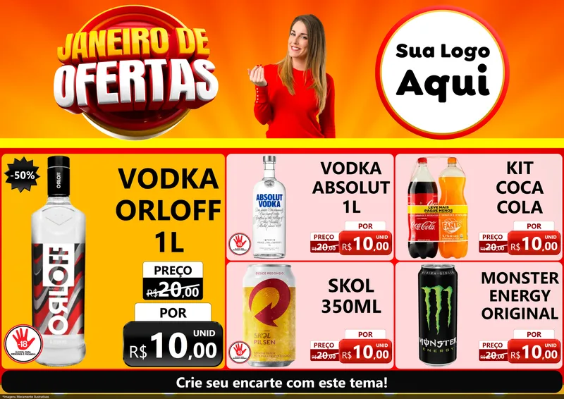 Modelo de Encarte para Encarte A4 Horizontal com o tema Janeiro de Ofertas para Distribuidora de bebidas