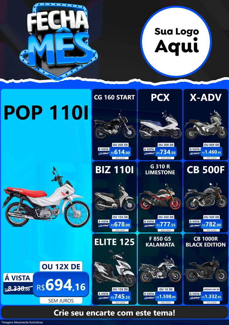 Modelo de Encarte para Encarte A4 Vertical com o tema Fecha Mês para Concessionaria de Motos