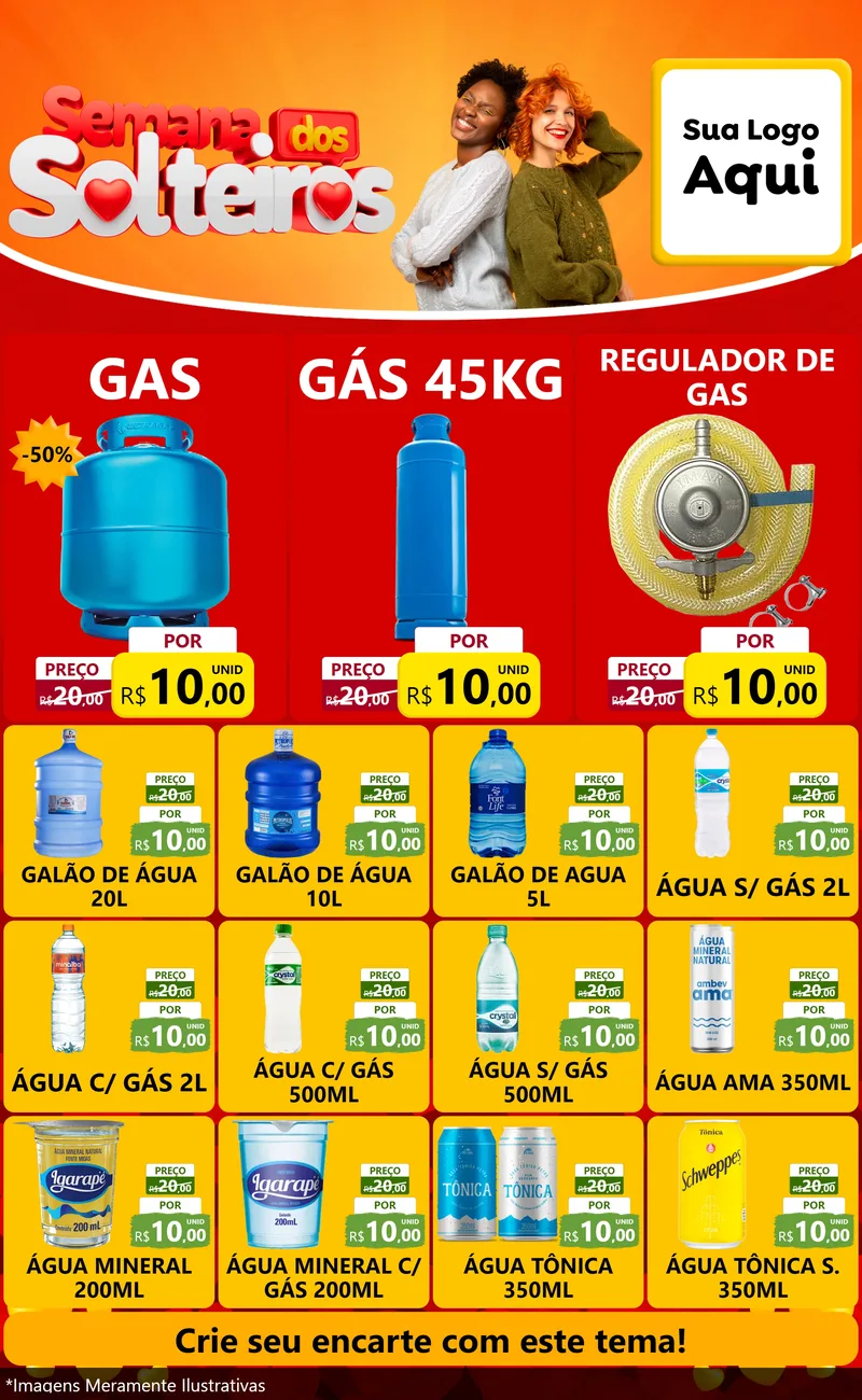 Modelo de Encarte para Encarte Grande com o tema Semana dos Solteiros para Água e gás