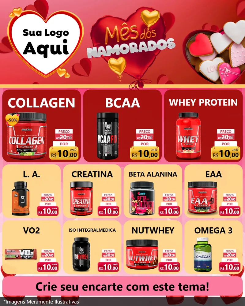 Modelo de Rede Social para Feed Instagram com o tema Mês dos Namorados para Suplementos alimentares