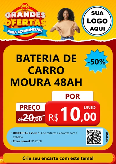 Modelo de Cartaz para Cartaz A4 Vertical com o tema Grandes Ofertas Para Economizar! para Baterias Elétricas