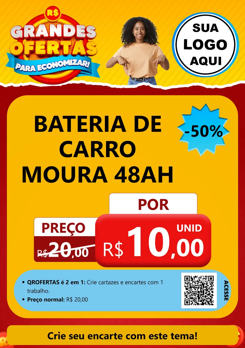 Modelo de Cartaz para Cartaz A4 Vertical com o tema Grandes Ofertas Para Economizar! para Baterias Elétricas