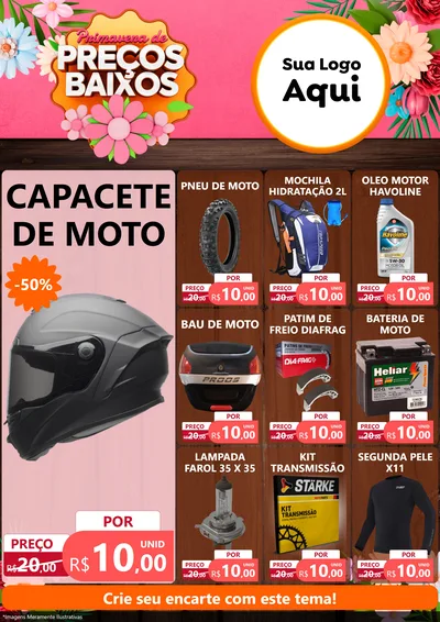 Modelo de Encarte para Encarte A4 Vertical com o tema Primavera de Preços Baixos para Moto peças