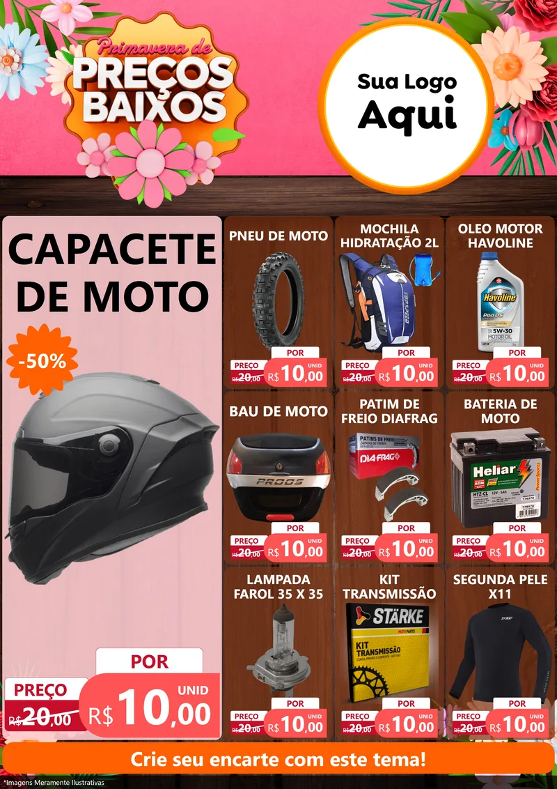 Modelo de Encarte para Encarte A4 Vertical com o tema Primavera de Preços Baixos para Moto peças