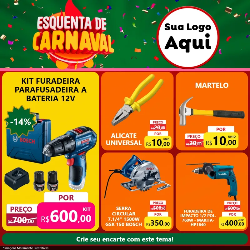 Modelo de Rede Social para Feed Facebook com o tema Esquenta de Carnaval para Maquinas e Ferramentas