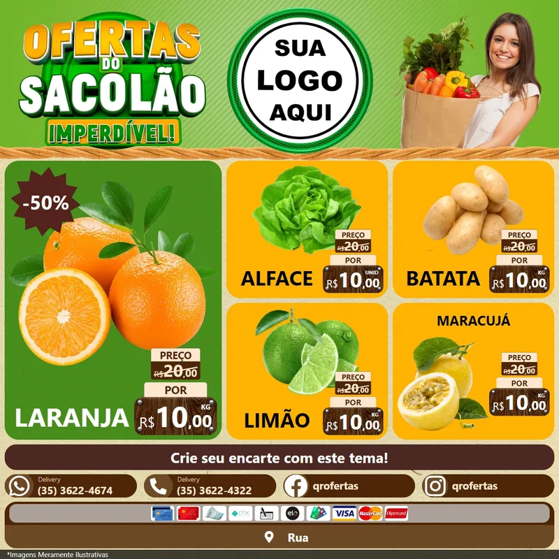 Modelo de Rede Social para Feed Facebook com o tema Ofertas do Sacolão Imperdível! para Hortifrúti