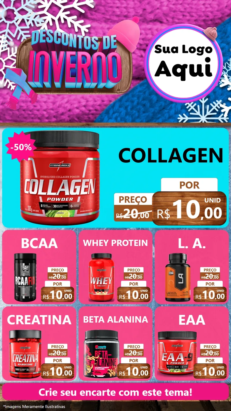 Modelo de Rede Social para Stories com o tema Descontos de Inverno para Suplementos alimentares