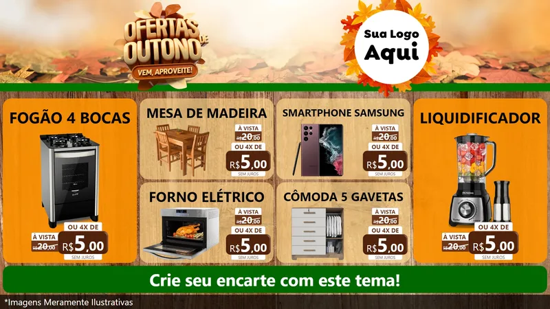 Modelo de TV para TV Horizontal com o tema Ofertas de Outono - Vem, Aproveite! para Móveis e Eletro