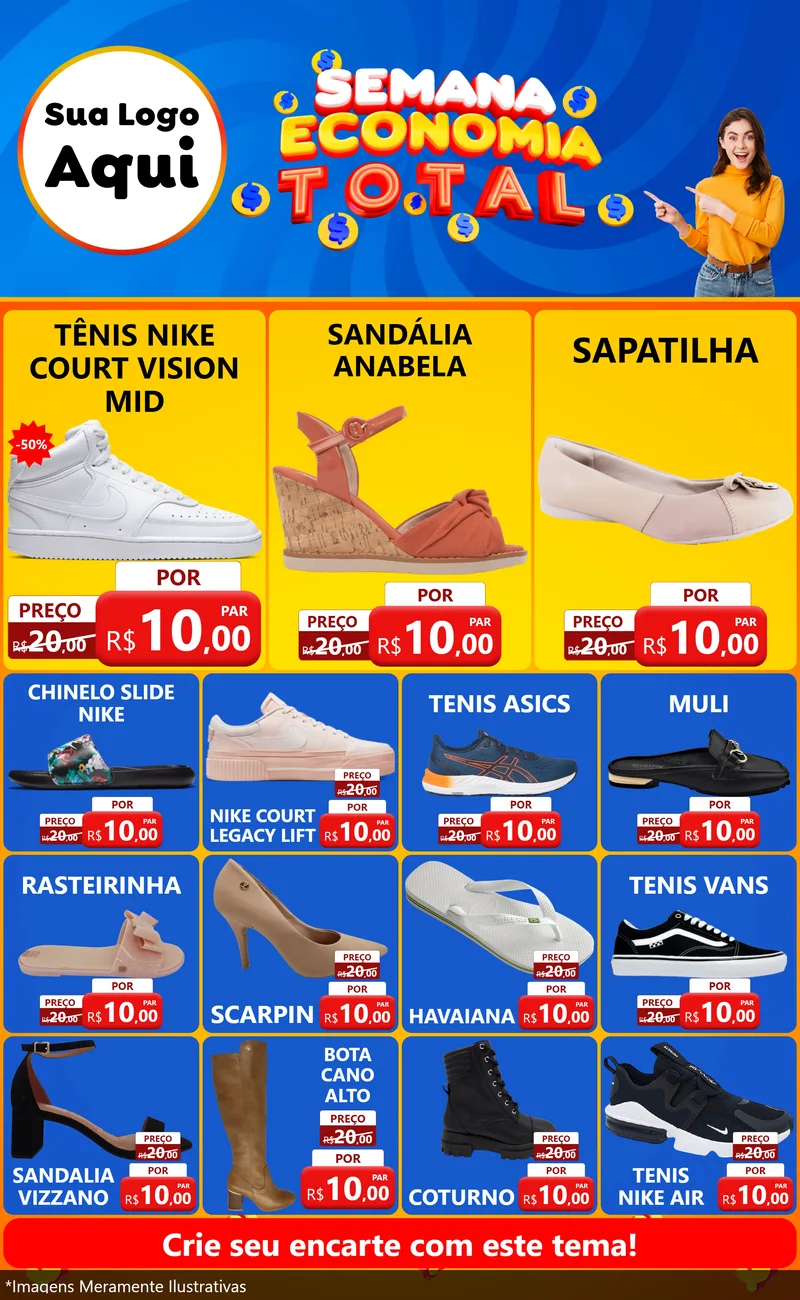 Modelo de Encarte para Encarte Grande com o tema Semana Economia Total para Calçados