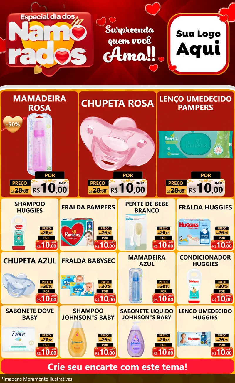Modelo de Encarte para Encarte Grande com o tema Especial Dia dos Namorados para Bebês