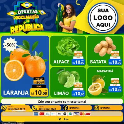Modelo de Rede Social para Feed Facebook com o tema Ofertas Proclamação da República para Hortifrúti