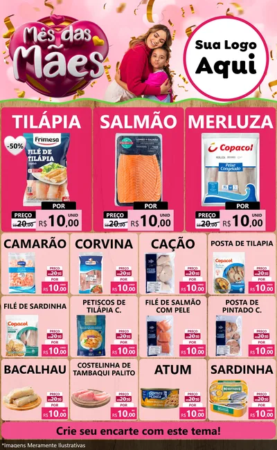Modelo de Encarte para Encarte Grande com o tema Mês das Mães para Peixaria