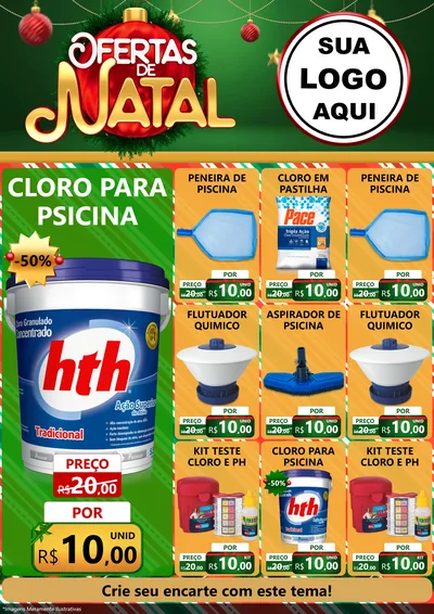 Modelo de Encarte para Encarte A4 Vertical com o tema Ofertas de Natal para Produtos para Piscina