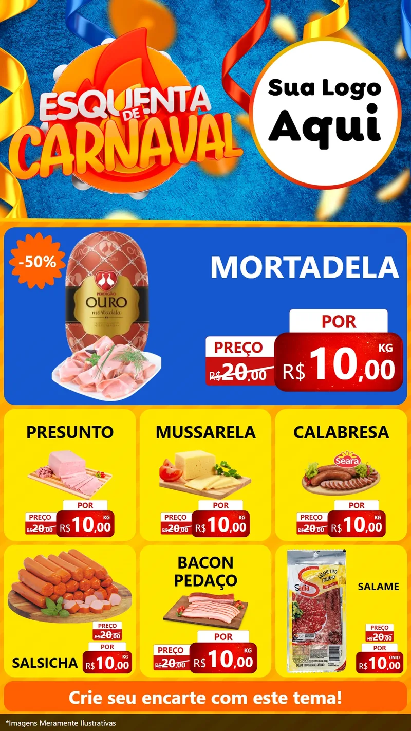 Modelo de Rede Social para Stories com o tema Esquenta de Carnaval para Frios e Laticínios