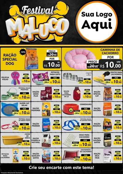 Modelo de Encarte para Encarte A4 Vertical com o tema Festival Maluco para Pet Shop