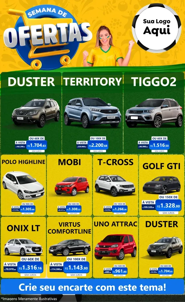 Modelo de Encarte para Encarte Grande com o tema Semana de Ofertas - Copa para Concessionaria de Carros