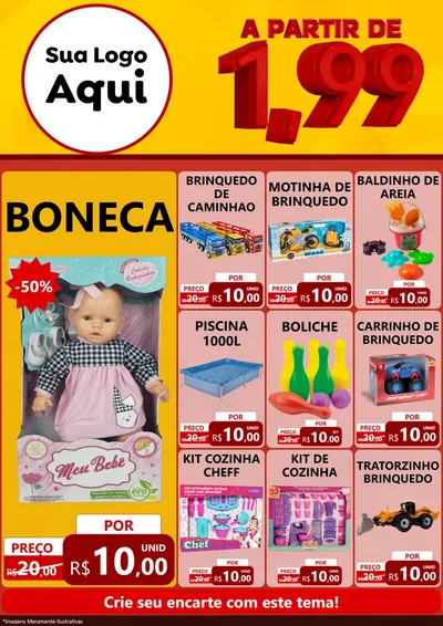Modelo de Encarte para Encarte A4 Vertical com o tema A Partir de Um e Noventa e Nove - 1,99 para Brinquedos