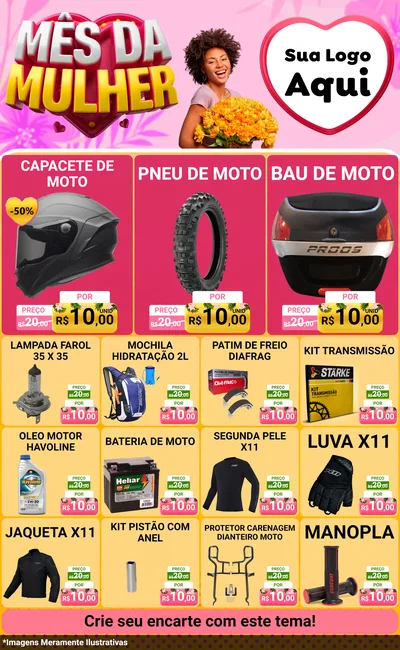 Modelo de Encarte para Encarte Grande com o tema Mês da Mulher para Moto peças