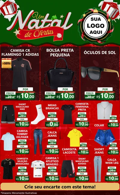 Modelo de Encarte para Encarte Grande com o tema Um Natal de Ofertas para Roupas e acessórios