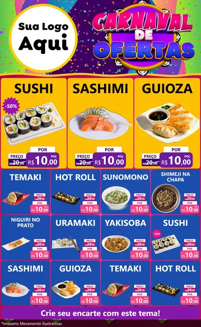 Modelo de Encarte para Encarte Grande com o tema Carnaval de Ofertas para Comida japonesa