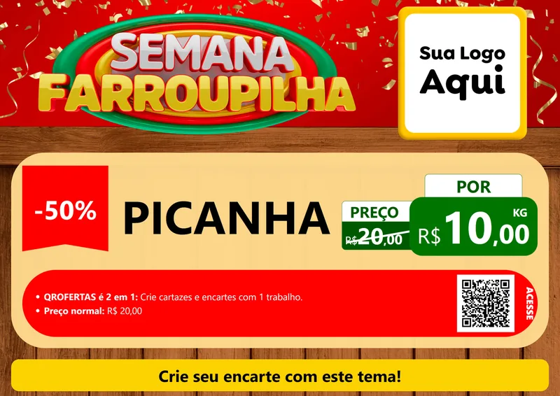 Modelo de Cartaz para Cartaz A4 Horizontal com o tema Semana Farroupilha para Açougue