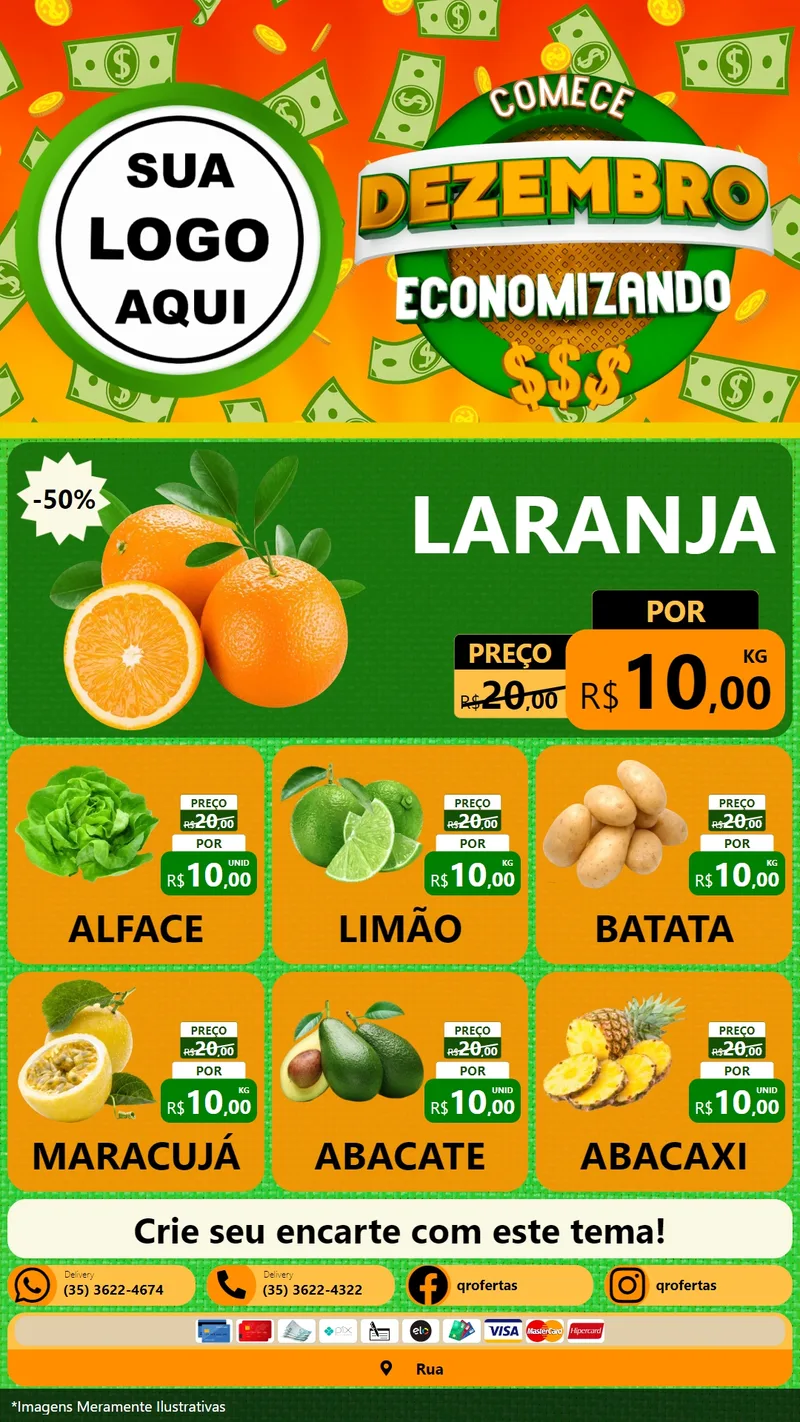 Modelo de Rede Social para Stories com o tema Comece Dezembro Economizando para Hortifrúti
