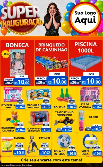 Modelo de Encarte para Encarte Grande com o tema Super Inauguração para Brinquedos
