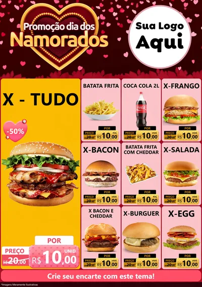 Modelo de Encarte para Encarte A4 Vertical com o tema Promoção Dia Dos Namorados para Hamburgueria