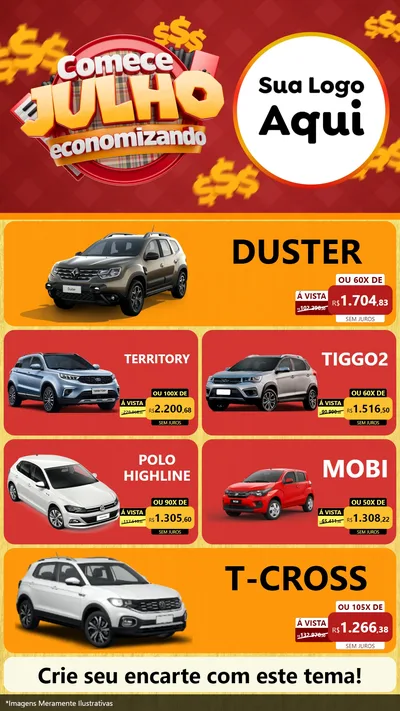 Modelo de TV para TV Vertical com o tema Comece Julho Economizando para Concessionaria de Carros