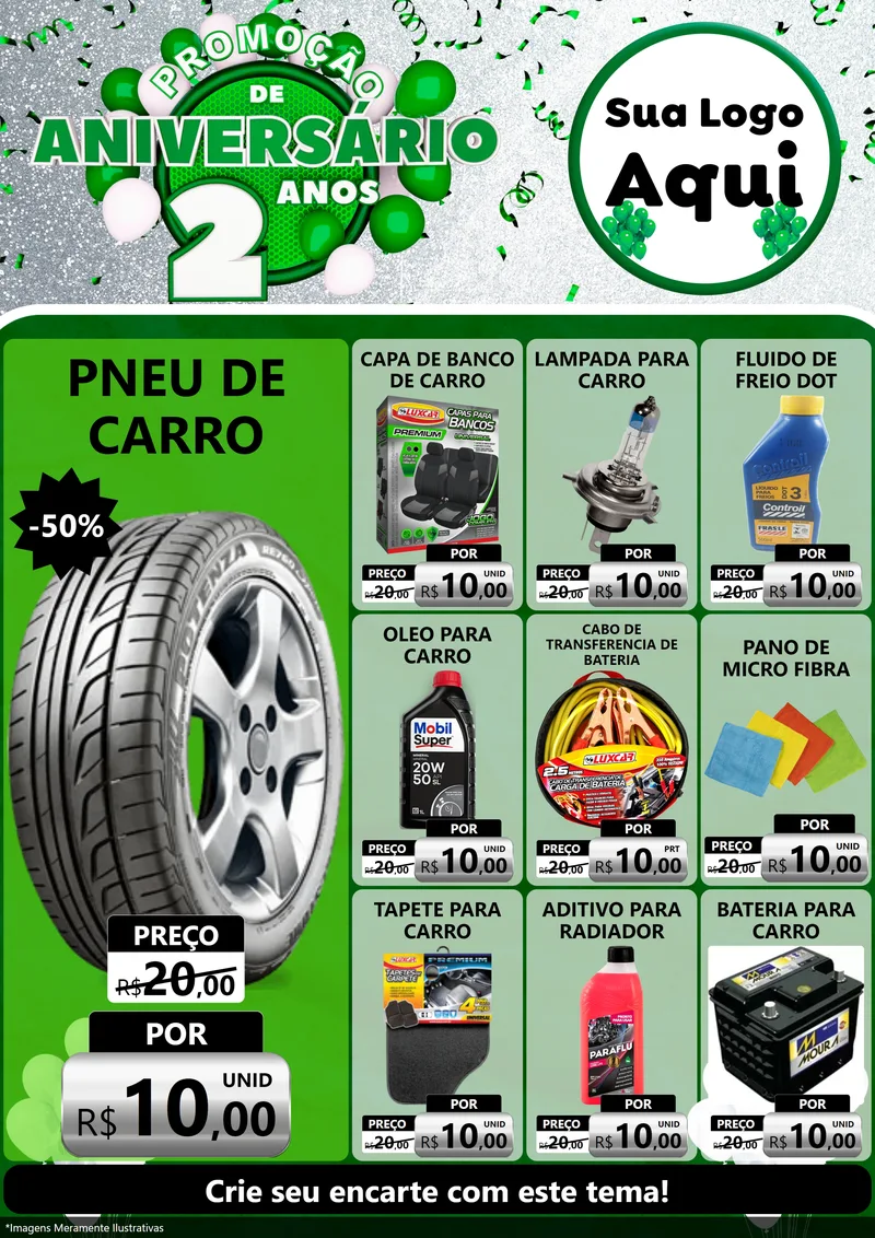 Modelo de Encarte para Encarte A4 Vertical com o tema Promoção de Aniversário - 2 Anos para Auto peças