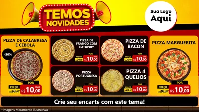 Modelo de TV para TV Horizontal com o tema Temos Novidades para Pizzaria