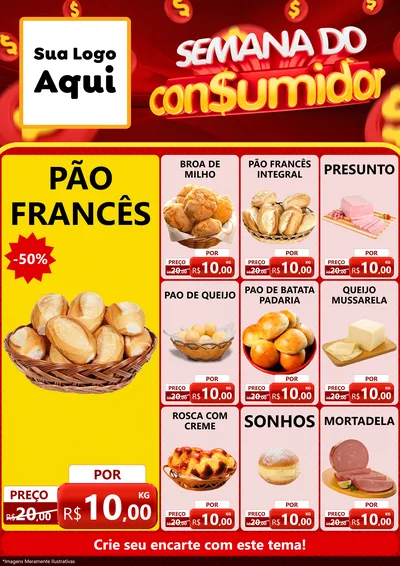 Modelo de Encarte para Encarte A4 Vertical com o tema Semana do Consumidor para Padaria