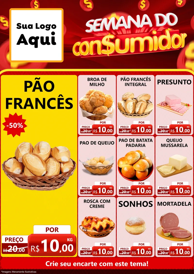 Modelo de Encarte para Encarte A4 Vertical com o tema Semana do Consumidor para Padaria