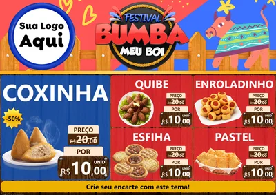 Modelo de Encarte para Encarte A4 Horizontal com o tema Festival Bumba Meu Boi para Salgadaria