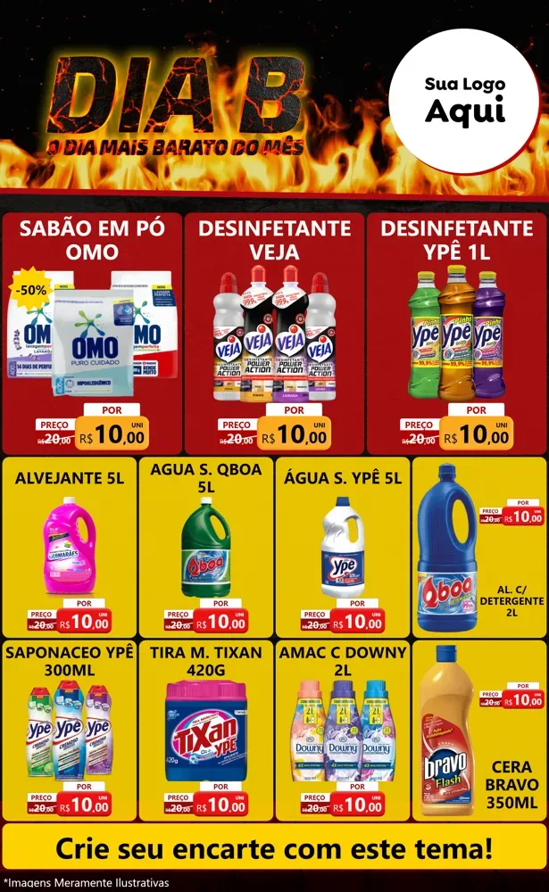 Modelo de Encarte para Encarte Grande com o tema Dia B para Produtos de Limpeza