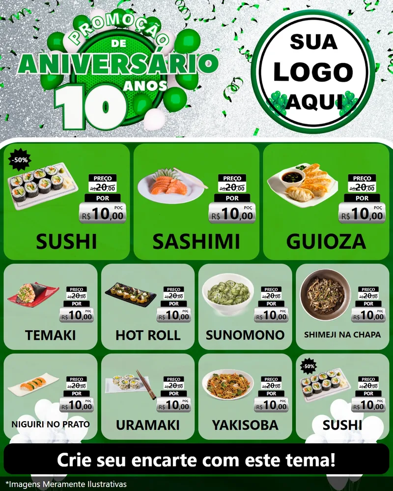 Modelo de Rede Social para Feed Instagram com o tema Promoção de Aniversário - 10 Anos para Comida japonesa