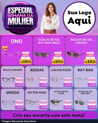 Modelo de Rede Social para Feed Instagram com o tema Especial Semana da Mulher para Óticas