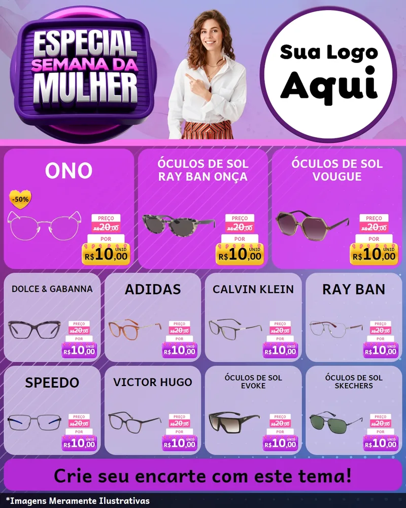 Modelo de Rede Social para Feed Instagram com o tema Especial Semana da Mulher para Óticas