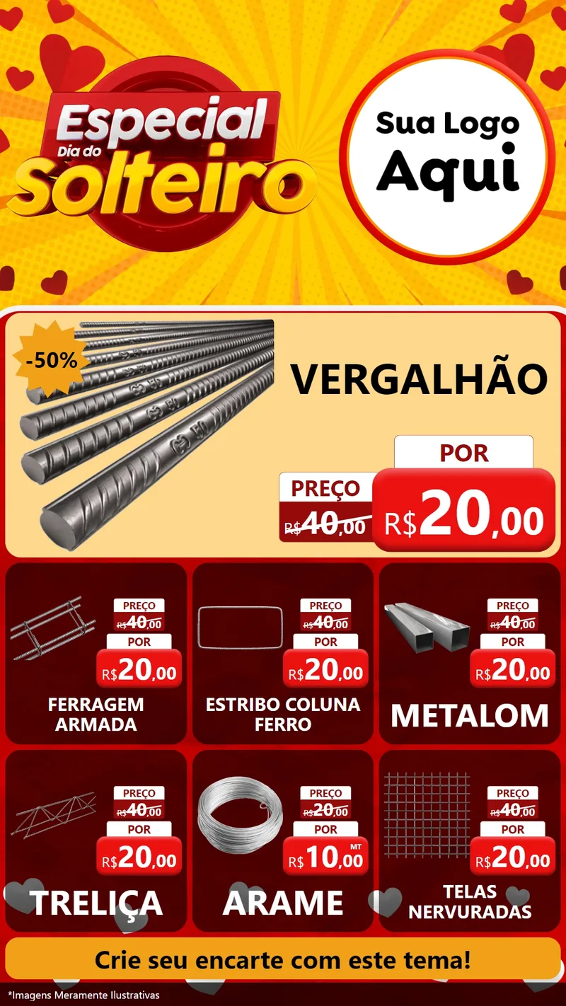 Modelo de Rede Social para Stories com o tema Especial Dia do Solteiro para Ferragens