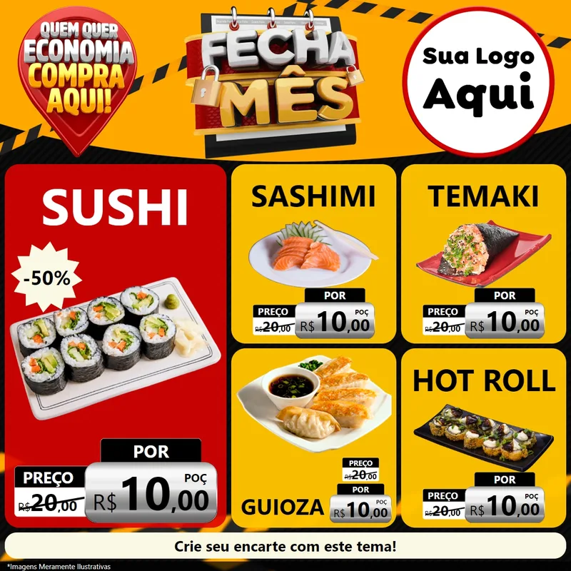 Modelo de Rede Social para Feed Facebook com o tema Fecha Mês para Comida japonesa