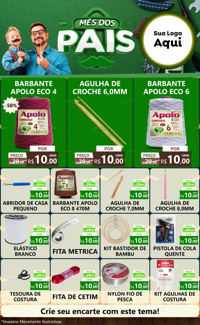 Modelo de Encarte para Encarte Grande com o tema Mês dos Pais para Armarinho e Aviamentos
