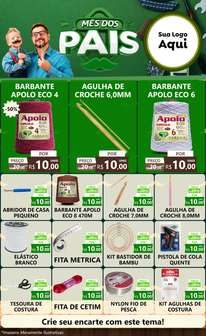 Modelo de Encarte para Encarte Grande com o tema Mês dos Pais para Armarinho e Aviamentos